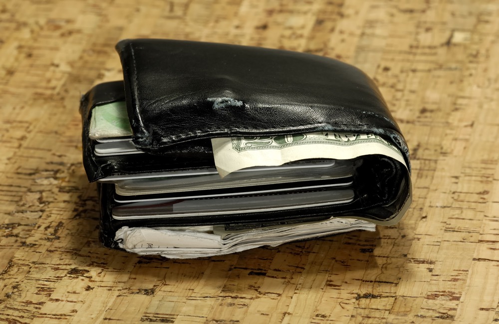 A bulging overstuffed wallet
