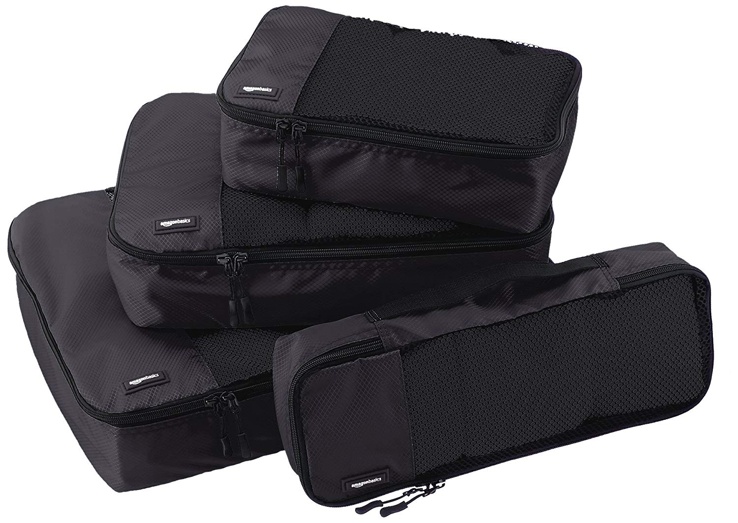 Basics 4 Piece Packing Travel Organizer Cubes Set - Medium, Black